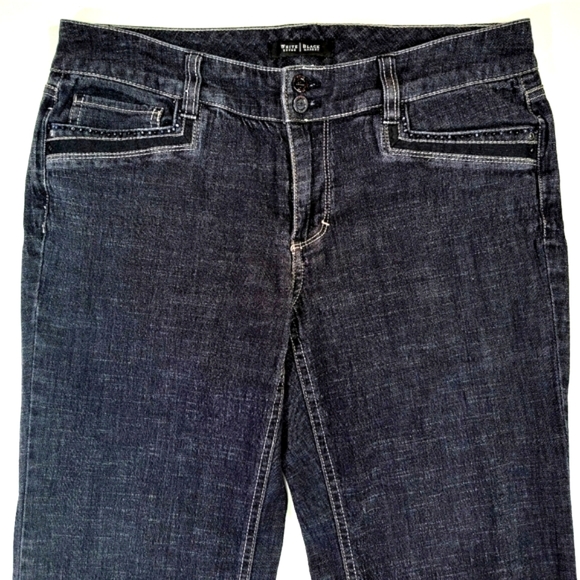 WHITE HOUSE|BLACK MARKET ♡ Black Denim Embellished Bling Trouser Leg Jeans 8S - Picture 6 of 16